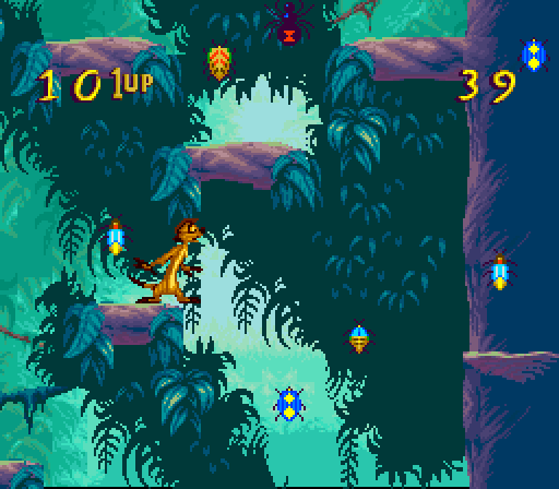 A Bug Hunt bonus stage: Timon in the trees, bugs everywhere