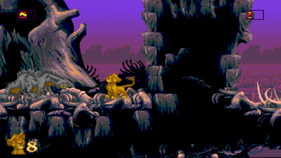 The Elephant Graveyard in widescreen with hyenas coming from beyond the original screen