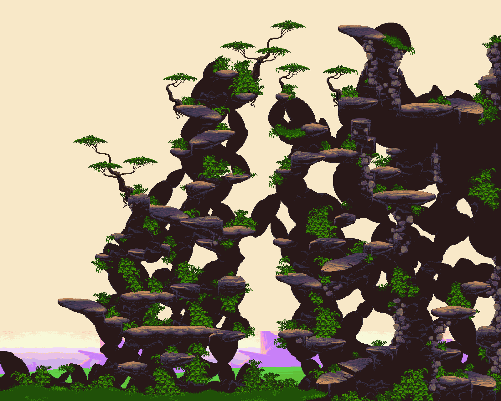 Pride Lands rendered from the ROM data alone, foreground only, on a plain cream background