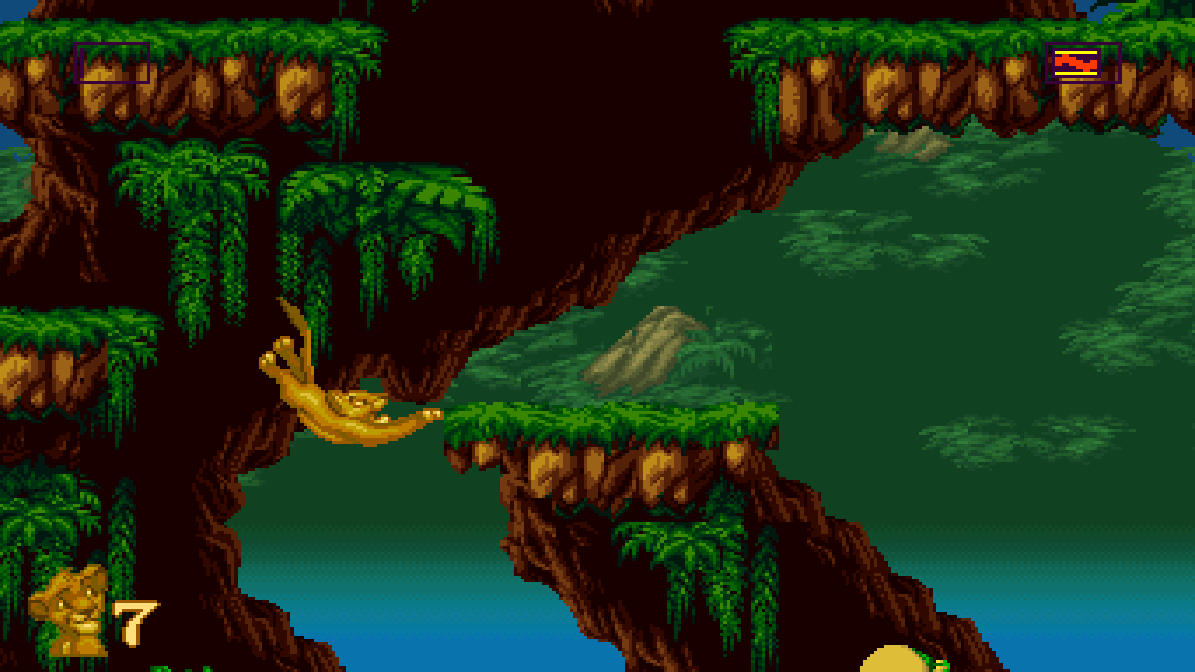 Hakuna Matata in widescreen: Simba swinging from a vine between waterfalls