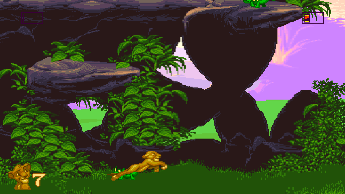 Pride Lands in widescreen: Simba on the grass under the rocks